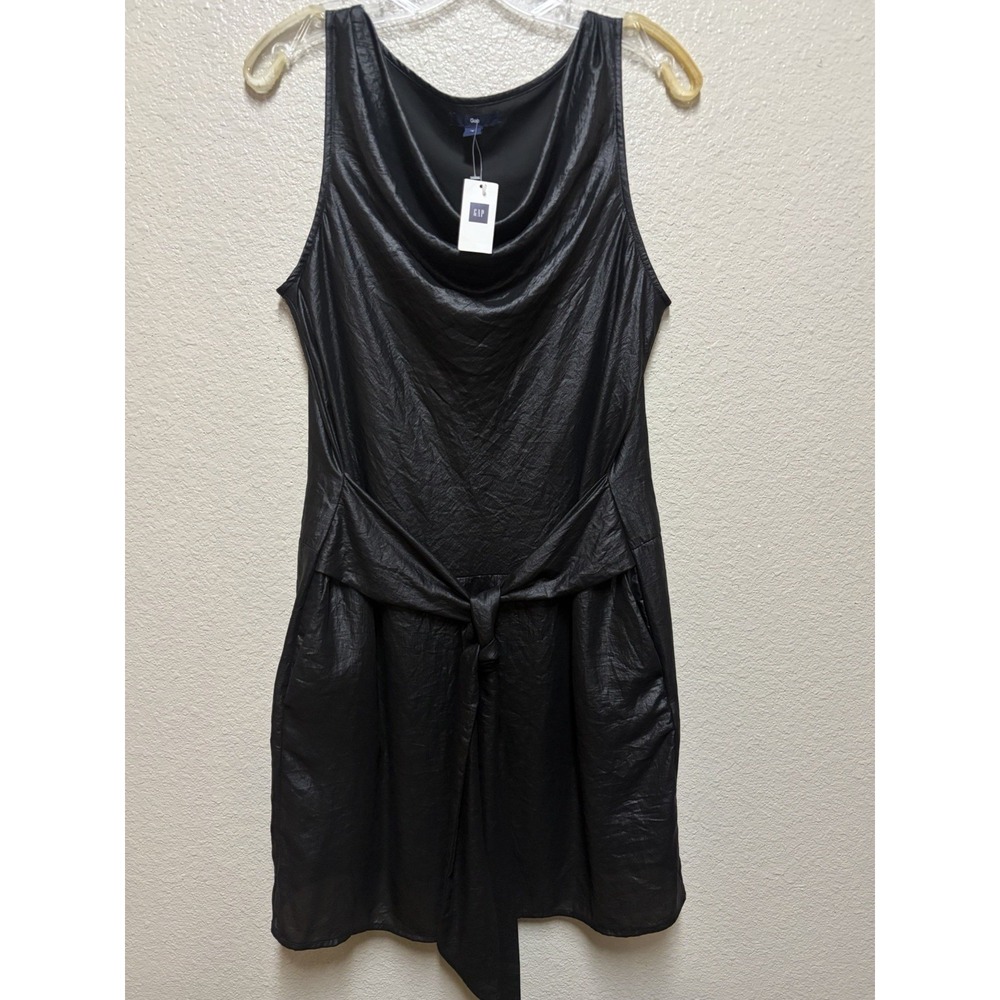 Gap Black Woven Polyester Cowl Neck Sleeveless Tie Waist Jumpsuit Pockets 8